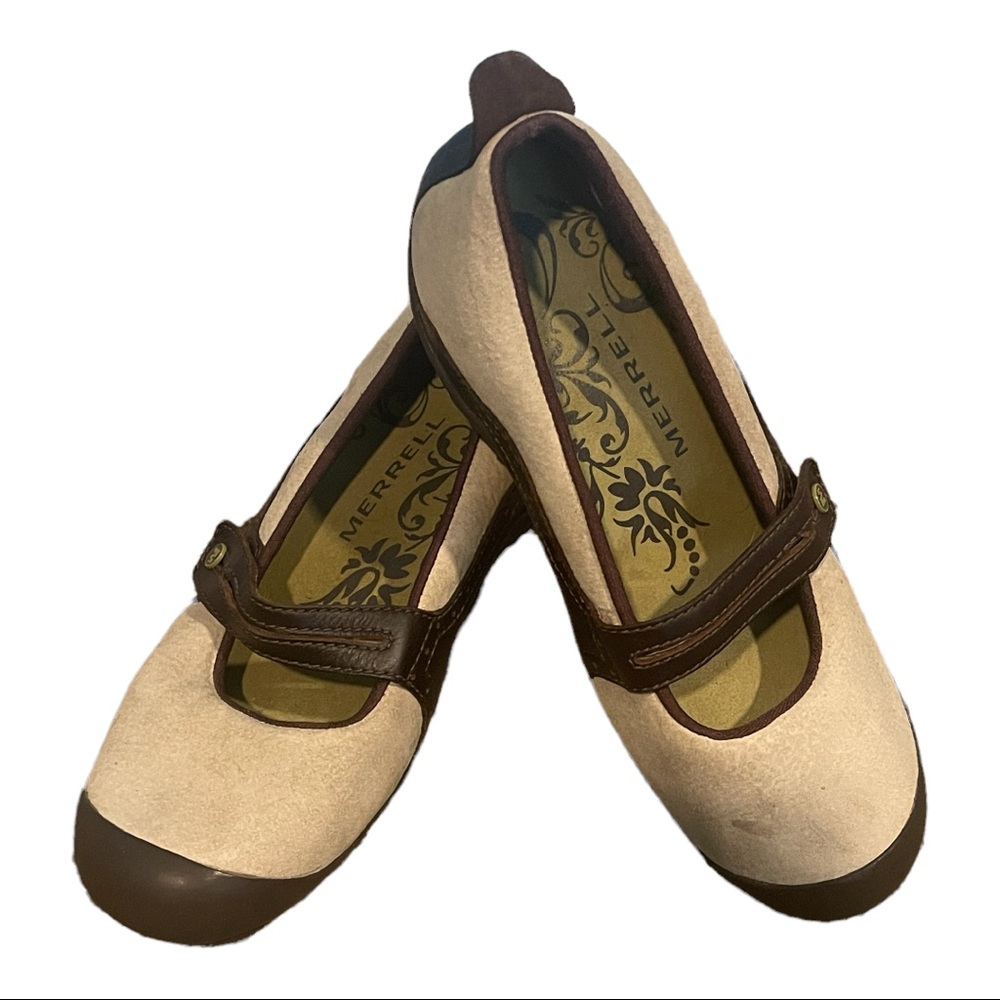 Merrell Logo Brown Leather Casual Slip On Driving Heel Shoes Size 8.5